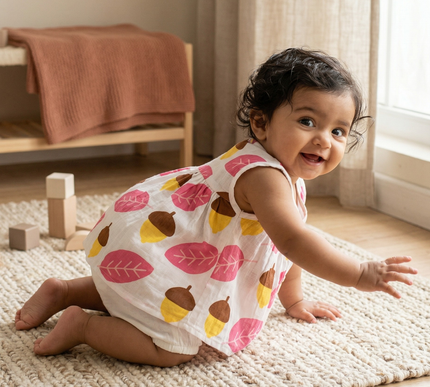Soft Muslin Flared Frock for Baby Girls | Front Button Sleeveless Dress | Breathable & Comfortable