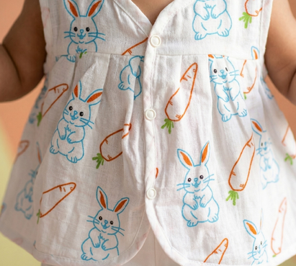 Soft Muslin Flared Frock for Baby Girls | Front Button Sleeveless Dress | Breathable & Comfortable