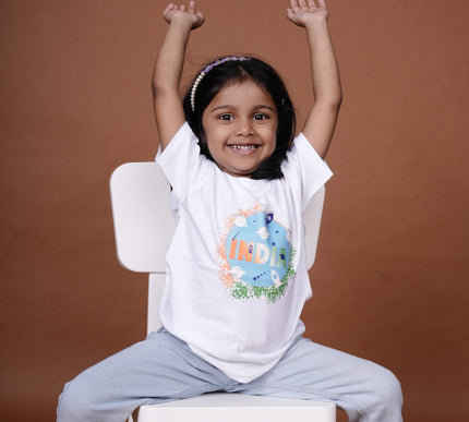 White Cotton Kids T-Shirt with India Space Print | Soft & Comfortable Casual Wear