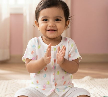 Soft Muslin Cotton Baby Jhabla | Half Sleeve Front-Open Infant Jhabla