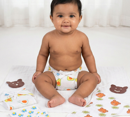 Soft & Breathable Baby Langots | Elephant, Bear & Avocado Prints | Set of 3