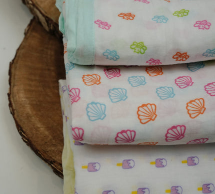 Soft Cotton Muslin Baby Blanket with Seashell Print | Lightweight & Breathable Kids Blanket for Newborns and Toddlers