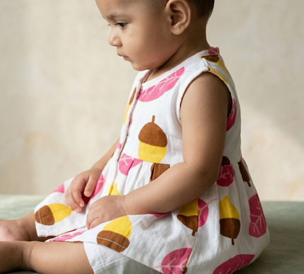 Soft Muslin Pleated Frock for Baby Girls | Front Button Sleeveless Dress | Breathable & Comfortable