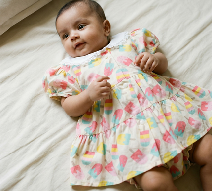 Soft Cotton Baby Frock with Bloomers | Candy Ice Cream Print | Puff Sleeve Dress for Baby Girls
