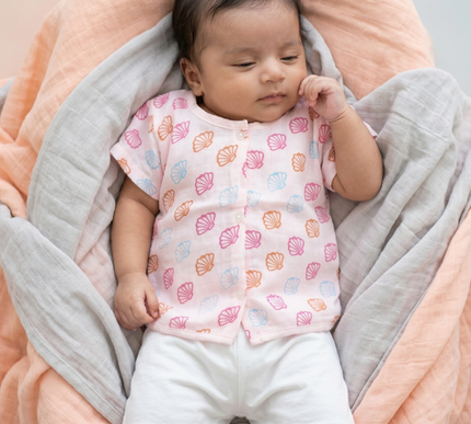 Soft Muslin Cotton Baby Jhabla | Half Sleeve Front-Open Infant Jhabla