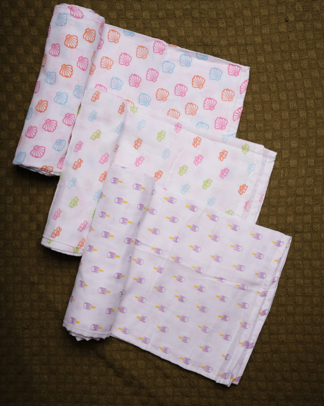 Set of 3 Soft Cotton Muslin Baby Swaddles | Lightweight, Breathable & Gentle Wraps