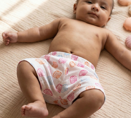 Muslin Cotton Baby Shorts Set of 3 | Honey Bee, Seashell & Ice Cream Prints | Lightweight & Breathable