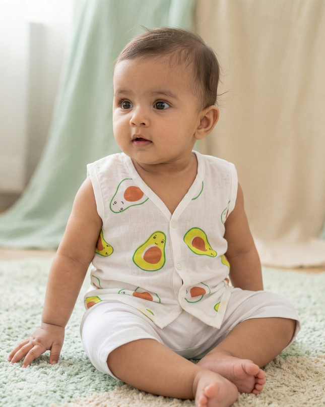 Soft Muslin Cotton Sleeveless Baby Jhabla | Front-Open Infant Jhabla