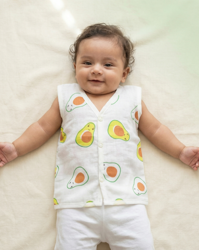 Soft Muslin Cotton Sleeveless Baby Jhabla | Front-Open Infant Jhabla