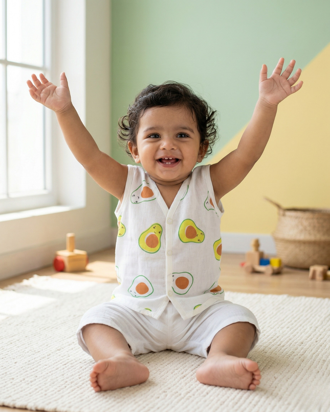 Soft Muslin Cotton Sleeveless Baby Jhabla | Front-Open Infant Jhabla