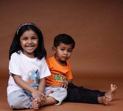 White Cotton Kids T-Shirt with India Space Print | Soft & Comfortable Casual Wear
