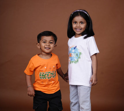 White Cotton Kids T-Shirt with India Space Print | Soft & Comfortable Casual Wear