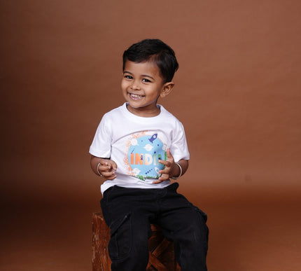 White Cotton Kids T-Shirt with India Space Print | Soft & Comfortable Casual Wear