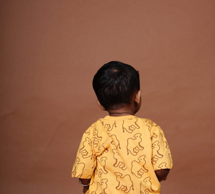 Yellow Camel Print Cotton Cord Set for Kids | Matching Top & Bottom Outfit