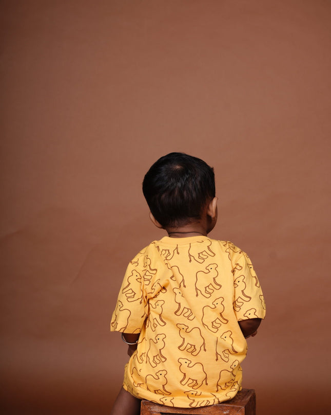 Yellow Camel Print Cotton Cord Set for Kids | Matching Top & Bottom Outfit