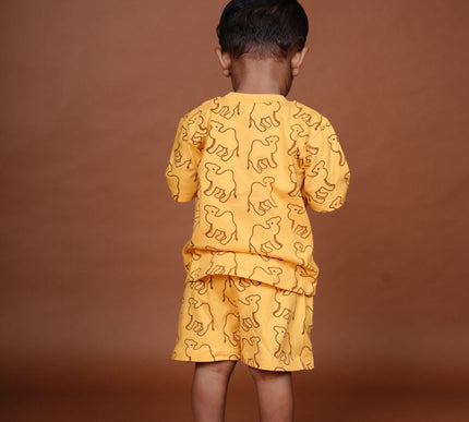 Yellow Camel Print Cotton Cord Set for Kids | Matching Top & Bottom Outfit