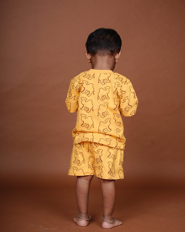 Yellow Camel Print Cotton Cord Set for Kids | Matching Top & Bottom Outfit