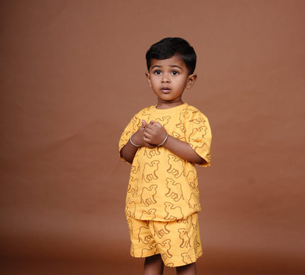 Yellow Camel Print Cotton Cord Set for Kids | Matching Top & Bottom Outfit