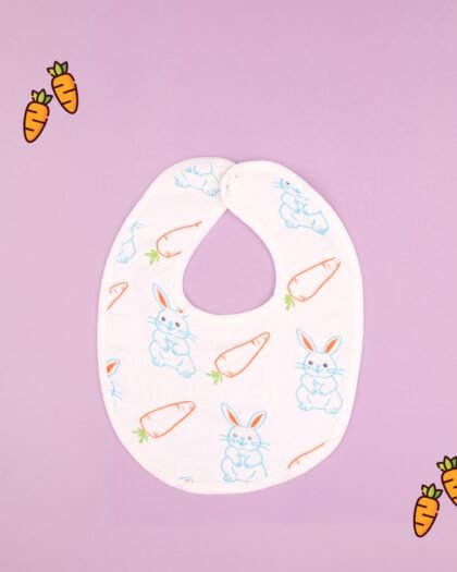 Bunny & Carrot Print Muslin Bib – Unisex Feeding Bib for Newborns & Infants