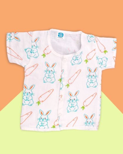 Bunny & Carrot Baby Jhabla – Soft Muslin Cotton Sleeved Top for Infants & Toddlers