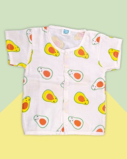 Fun Avocado Baby Jhabla – Soft Muslin Cotton Sleeved Top for Toddlers & Infants