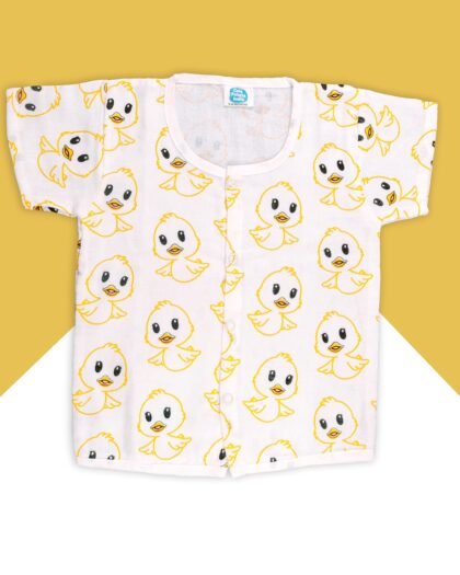 Cute Yellow Duck Baby Jhabla – Soft Cotton Muslin Sleeved Top for Infants & Toddlers