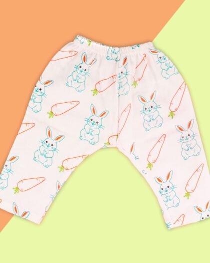 Adorable Baby Pants with Bunny and Carrot Print – Soft Muslin Cotton for Infants