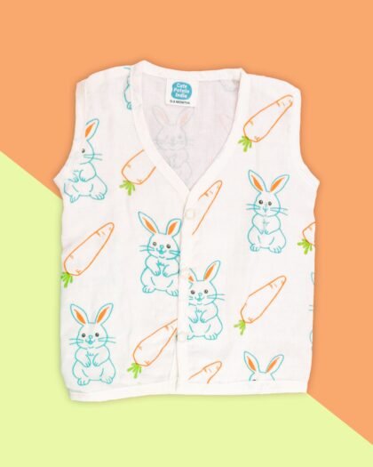 Cute Bunny Print Muslin Baby Jhabla – Soft & Breathable Cotton Vest