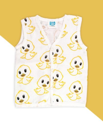 Adorable Duck Print Muslin Baby Jhabla – Soft Cotton Sleeveless Vest