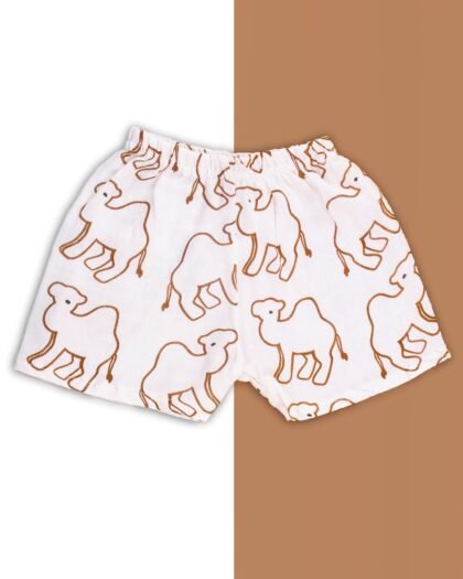 Muslin Cotton Baby Shorts – Hand-Drawn Camel Print Summer Shorts for Infants & Toddlers