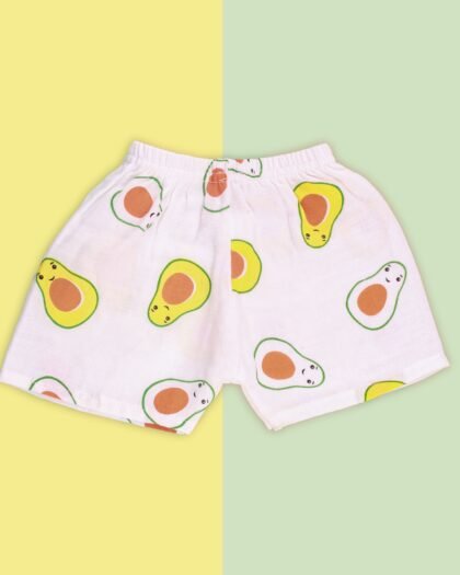 Muslin Cotton Baby Shorts – Cute Avocado Print Summer Shorts for Infants & Toddlers