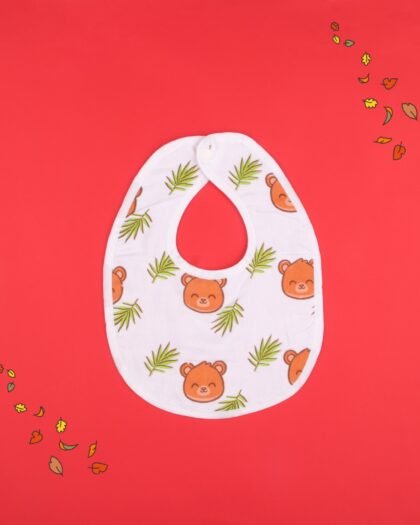 Teddy Bear Print Muslin Baby Bib – Soft & Snug Feeding Bib for Infants