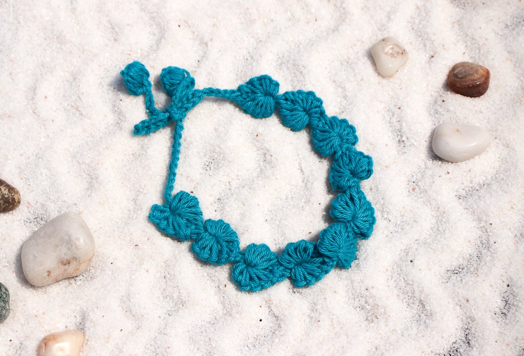 Handmade cotton crochet necklace for girls - Blue