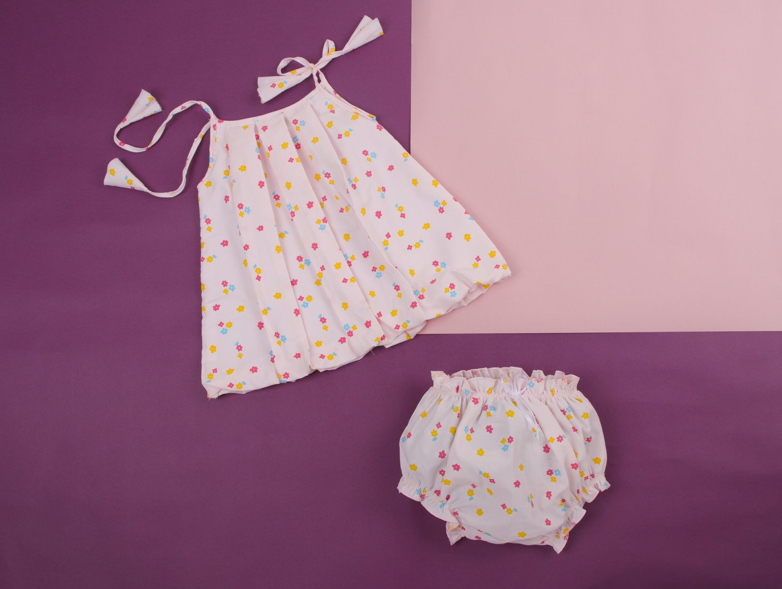 Elegant Floral Frock with Adjustable Shoulder Knot & Bloomers - Image 8