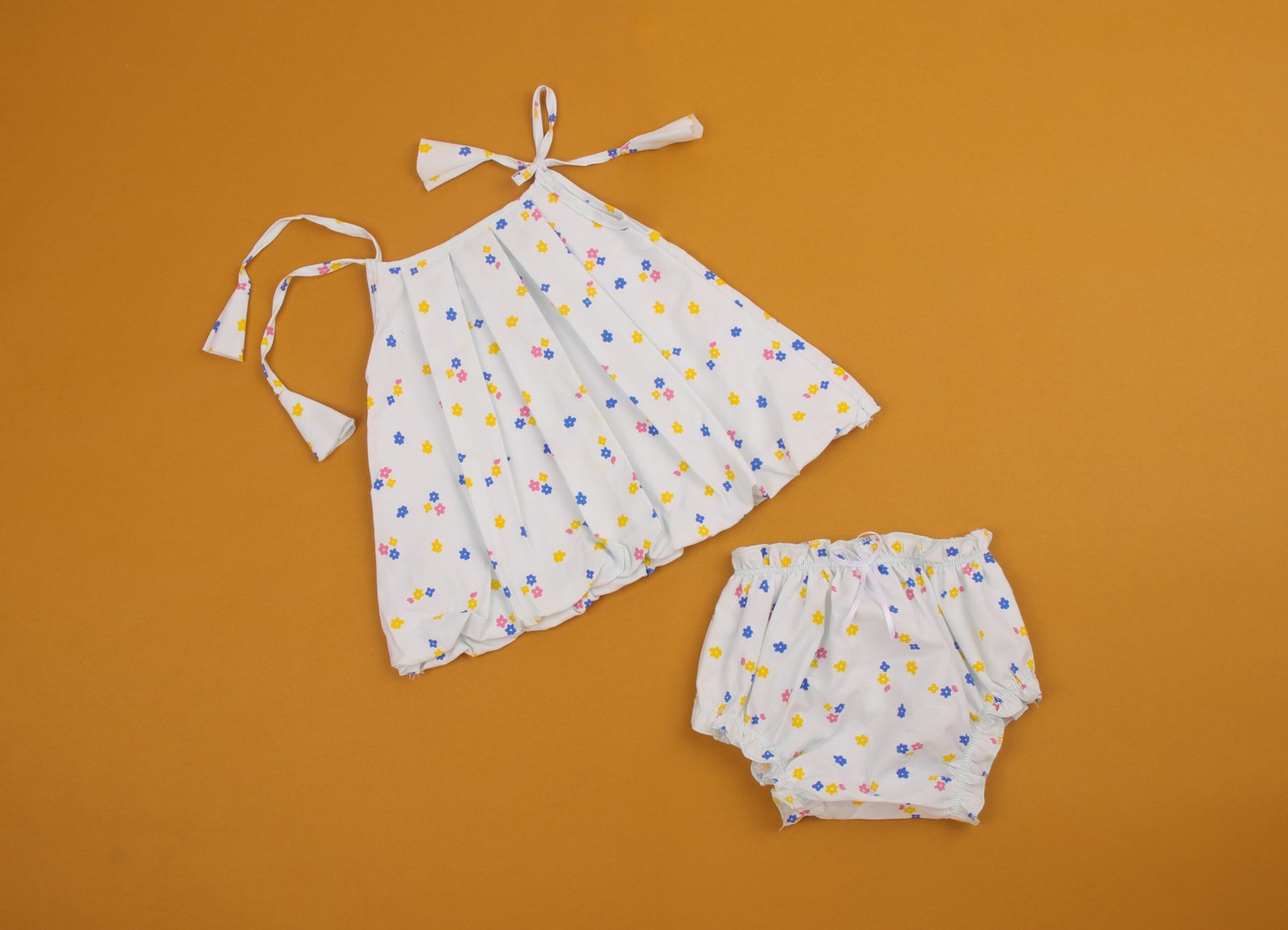 Elegant Floral Frock with Adjustable Shoulder Knot & Bloomers