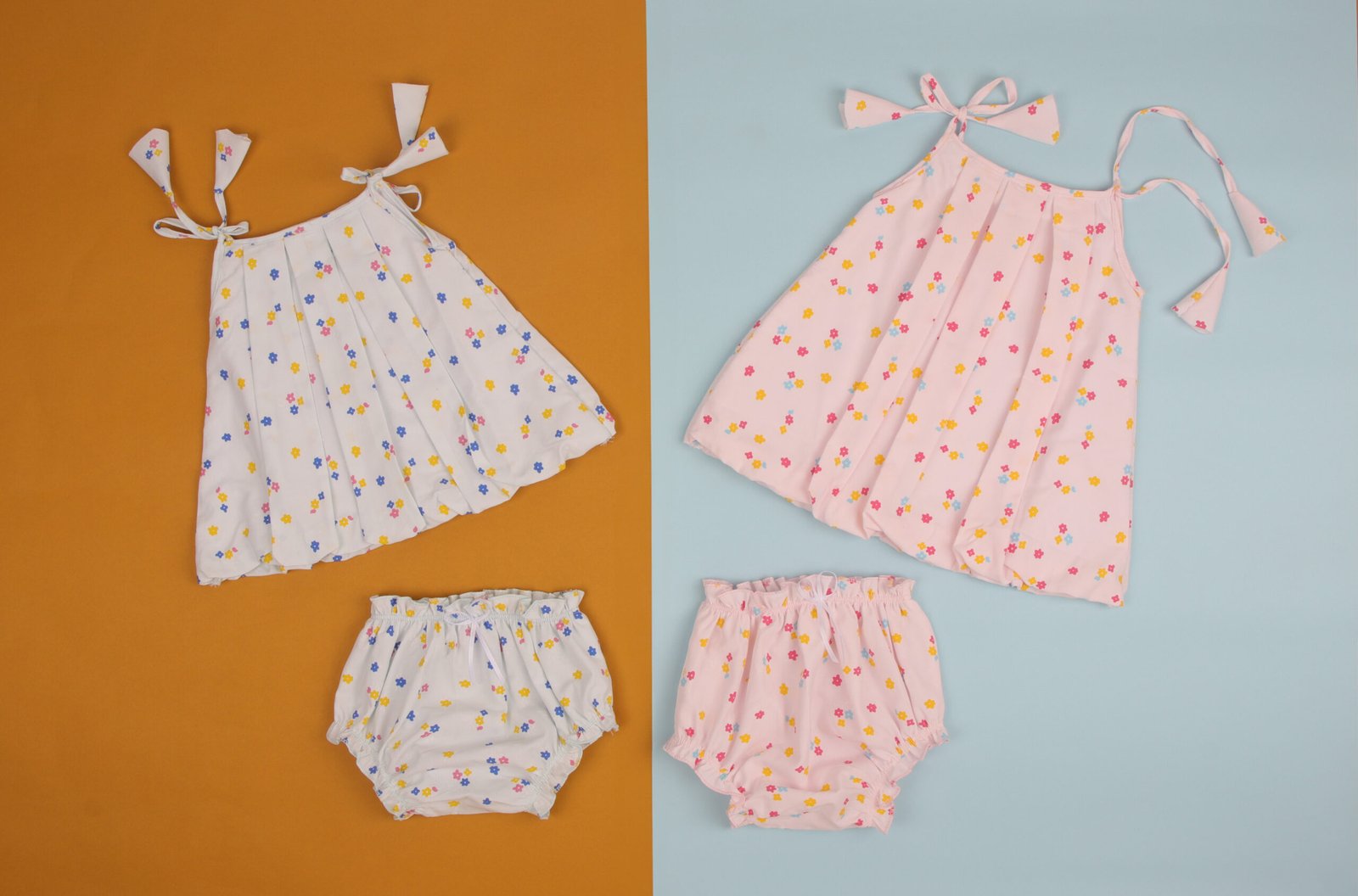 Elegant Floral Frock with Adjustable Shoulder Knot & Bloomers - Image 5