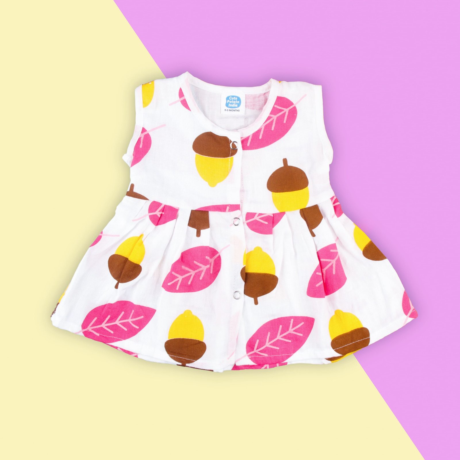 Muslin Pleated Pattern Frock β Appricot & Leaf Print