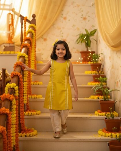 Yellow kurta set with pajama from cute potato India