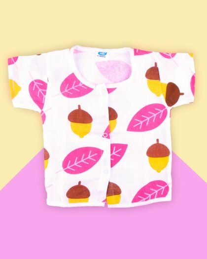 Apricot & Leaves Print Baby Jhabla with Sleeves from Cute Potato India