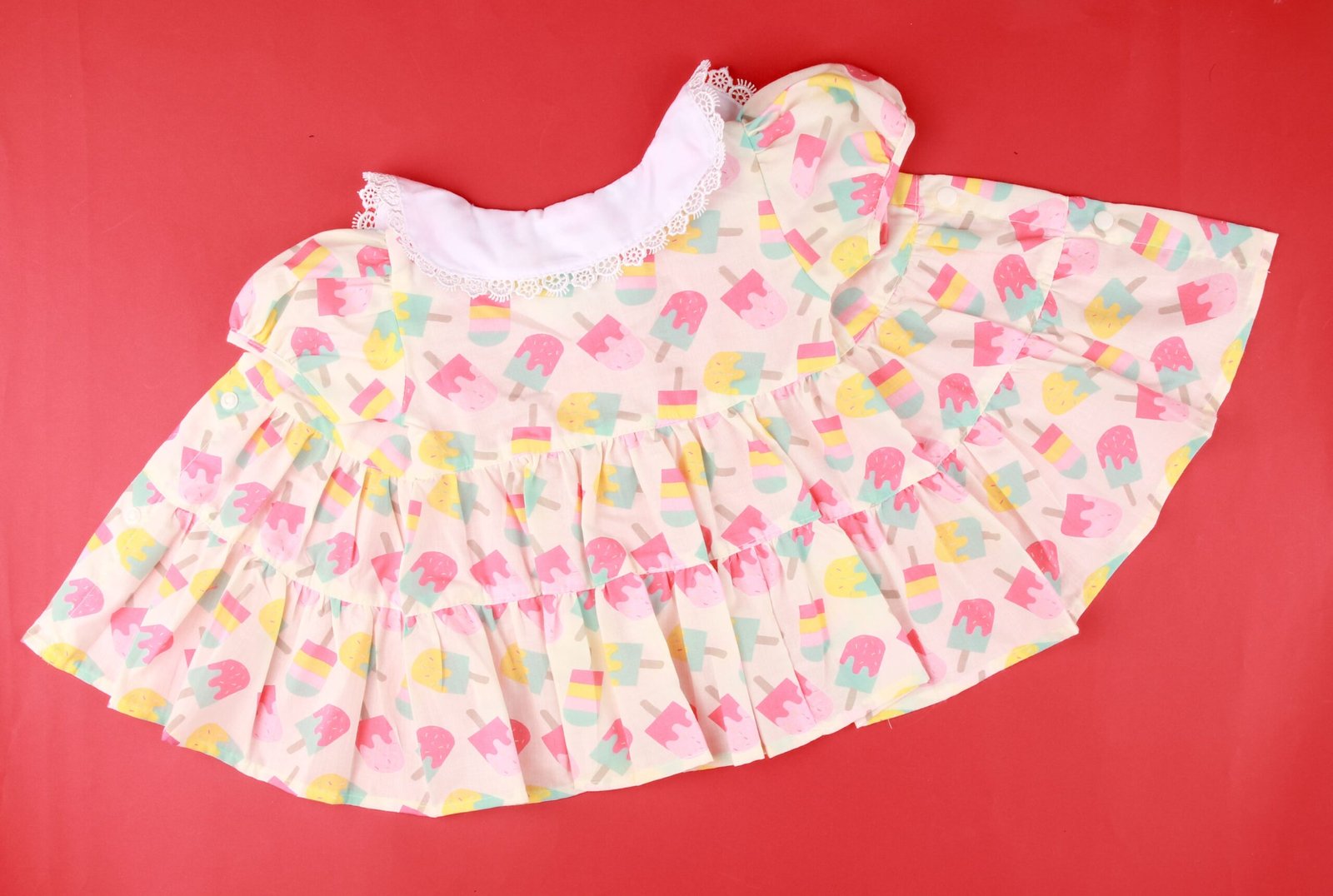 Candy Ice Cream Print Baby Frock with Bloomers – Soft Cotton Dress for Girls - Light Yellow - Image 3