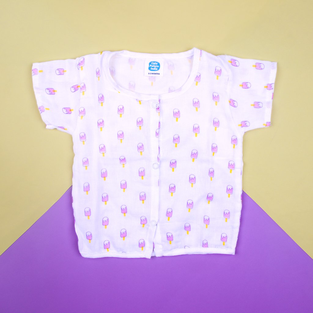 Cool Ice Cream Print Soft Front-Open Infant Vest