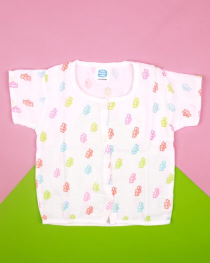 Muslin Cotton Baby Jhabla with Sleeves - Cute Bee Print Soft & Breathable Infant Vest