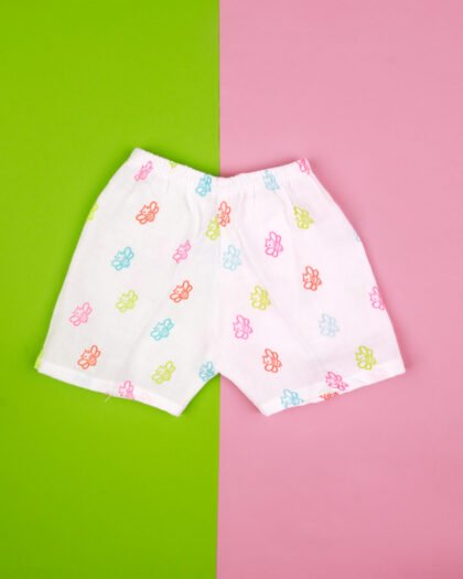 Muslin Cotton Baby Shorts – Colorful Bee Print | Soft & Comfy Summer Wear