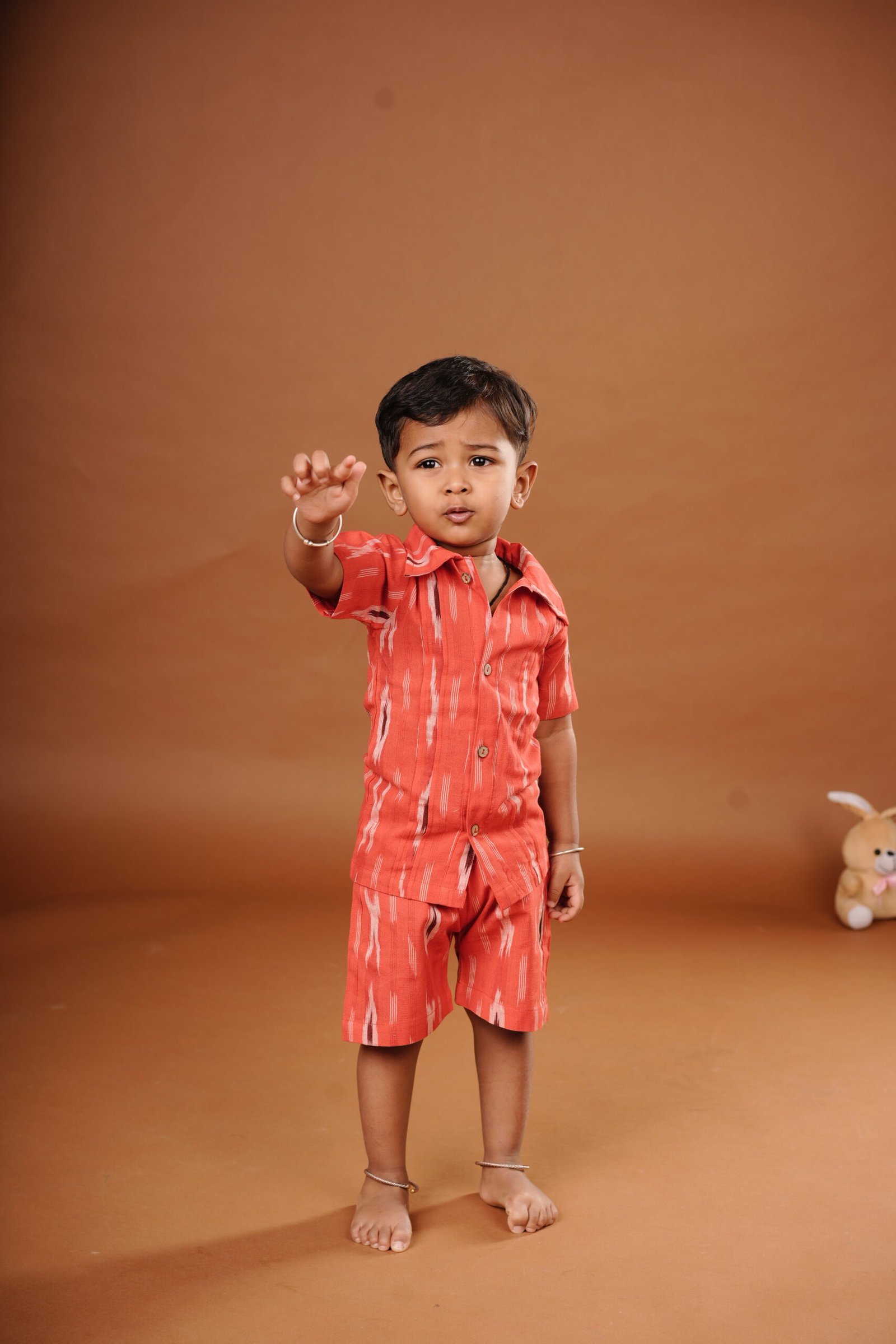 baby model in ikkat fabric cord set