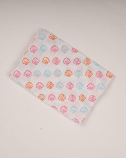 Soft Cotton Muslin Baby Swaddle Blanket | Lightweight & Breathable Swaddle with Seashell Print